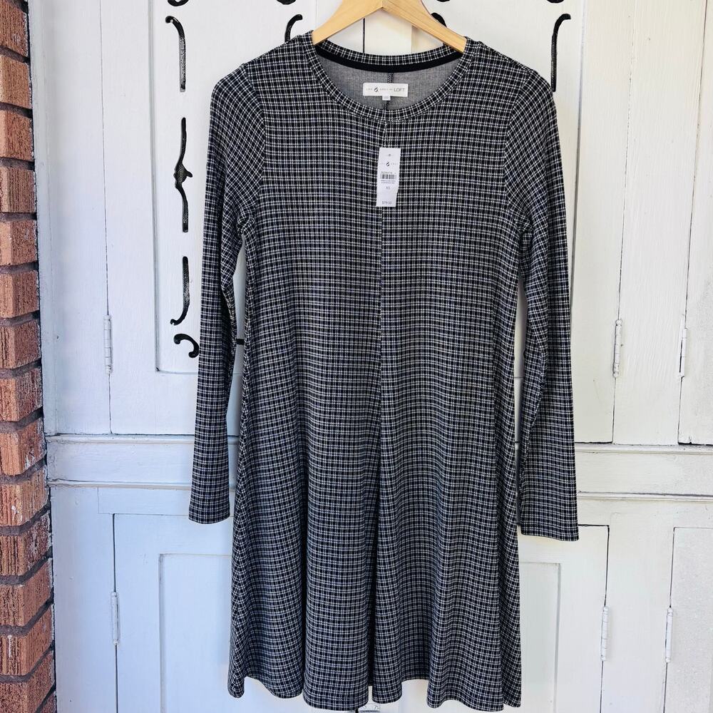 NWT Lou & Grey for Loft Plaid Knit Swing Dress- size XS
